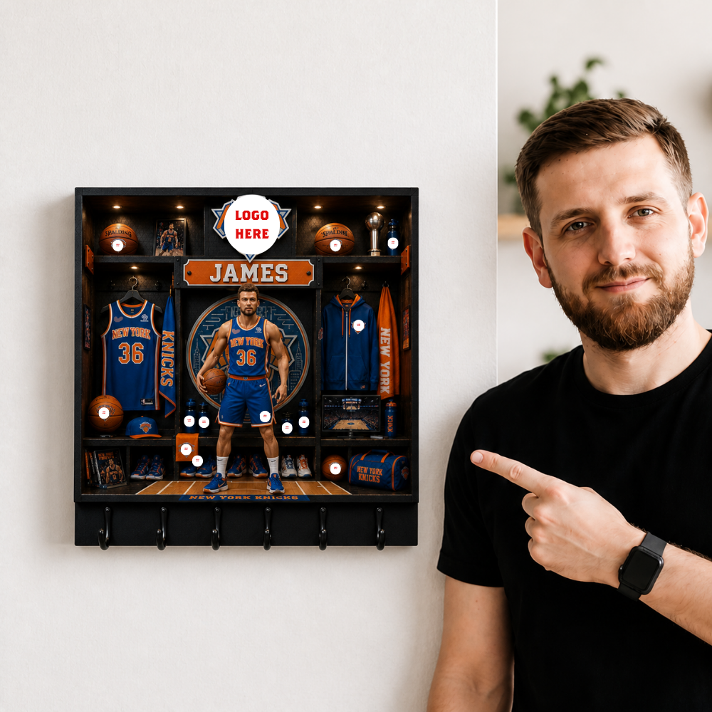 Custom Photo Pro Basketball Locker Room Key Holder - Personalized Hoops Fan Wall Organizer