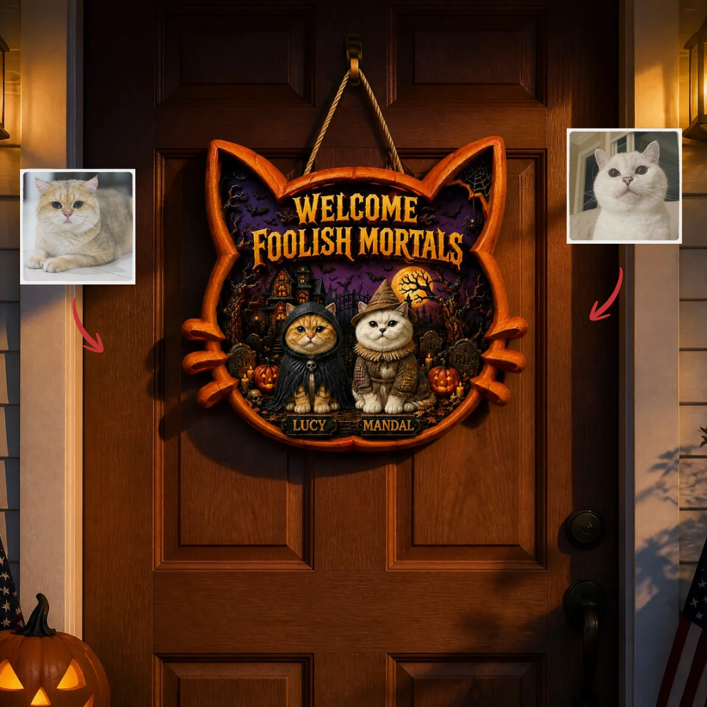 Custom Photo Name Cat Door Hanger, Personalized Pet Welcome Sign, Gift for Cat Lovers hn23072026