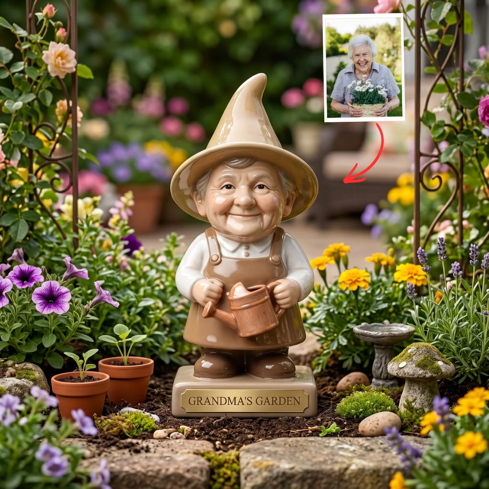 Custom Photo Garden Stake for Mom, Personalized Gnome Plaque Stake, Gift for Mom, Grandma, Grandpa, Garden Memorial Gift