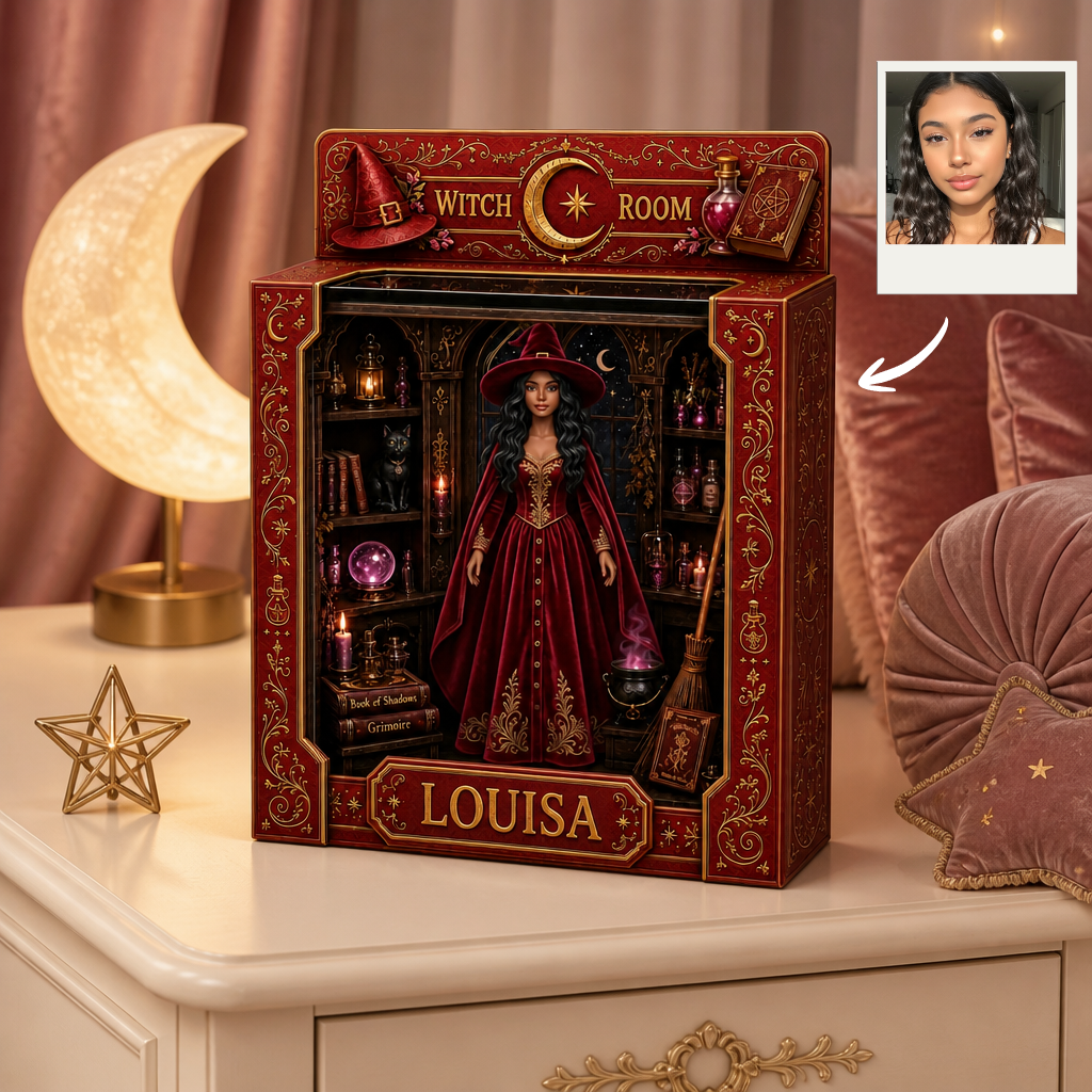Custom Name Witch Box Plaque, Personalized Magic Room Display, Gothic Gift for Witch Fans hn15072026