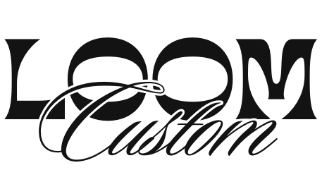 Black 'Loom Custom' logo on a white background