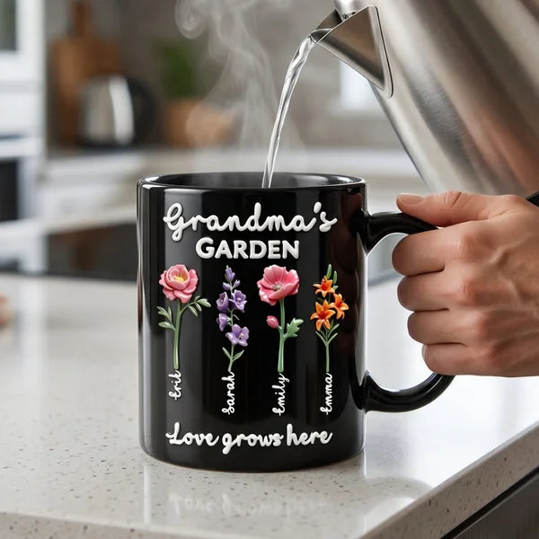 Personalized Grandma Garden Heat Changing Mug – Custom Name Flower Mug for Mom, Color Changing Coffee Mug, Gift for Grandma, Mother’s Day Gift