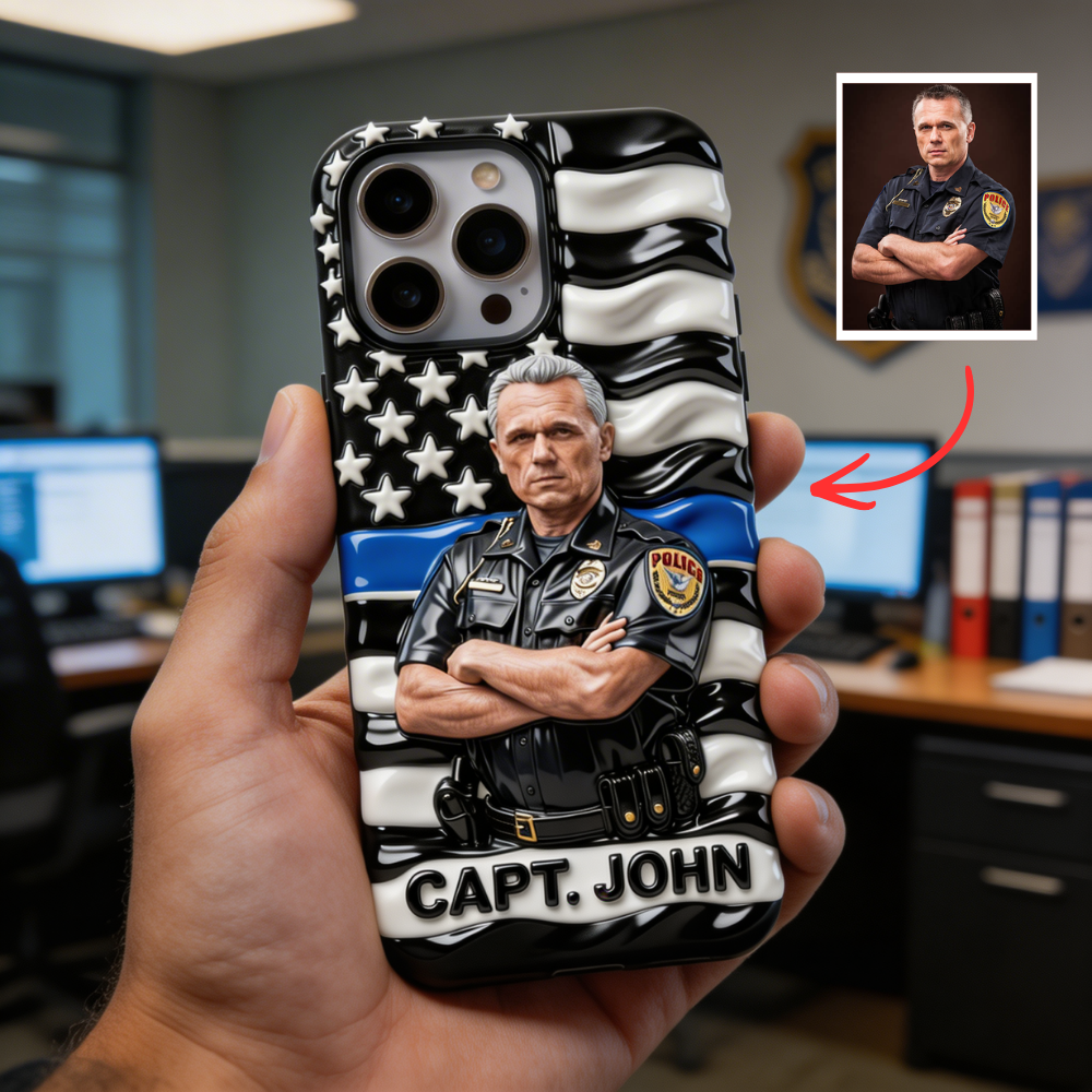 Personalized Police Phone Case with Photo – Custom Name Thin Blue Line Gift