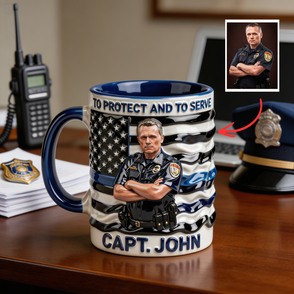 Personalized Police Officer Mug with Photo – Custom Name “To Protect & Serve” Gift