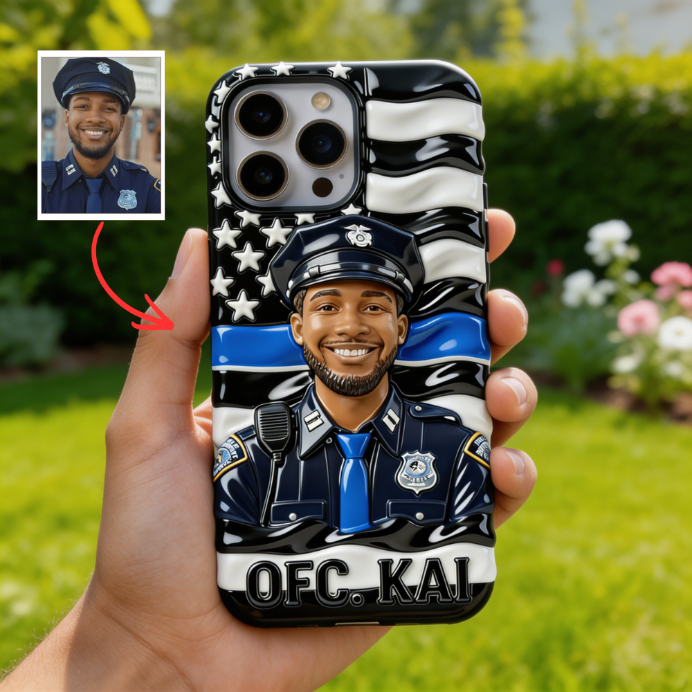 Personalized Police Phone Case with Photo – Custom Name Thin Blue Line Gift