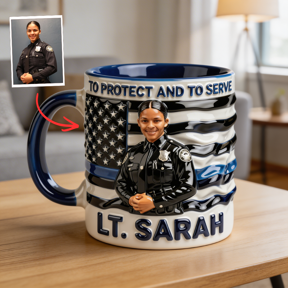 Personalized Police Officer Mug with Photo – Custom Name “To Protect & Serve” Gift