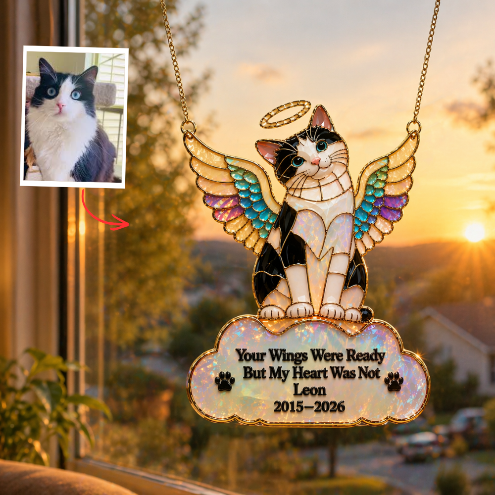 Custom Pet Memorial Suncatcher – Personalized Dog Loss Gift, Custom Photo Pet Angel Ornament, Rainbow Bridge Pet Keepsake, Sympathy Gift for Pet Lover