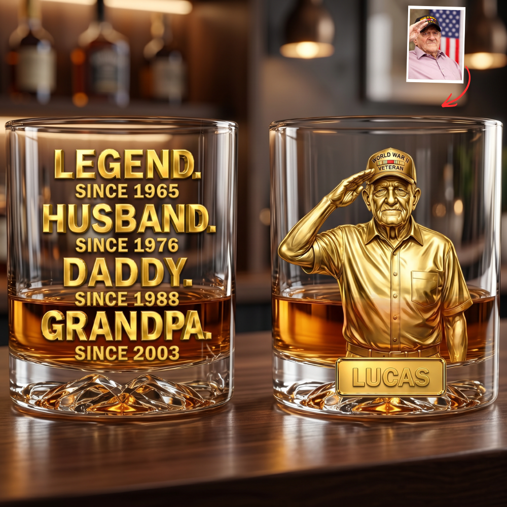 Custom Photo Whiskey Glass for Dad – Personalized Engraved Bourbon Glass, Gift for Father, Grandpa, Husband, Birthday Gift for Men