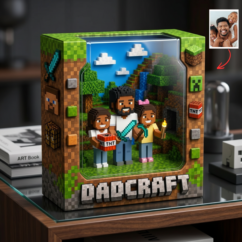Custom Photo Plaque for Dad – Personalized Gaming Gift, Minecraft Style Father Gift, Custom Dad & Son Keepsake, Unique Birthday Gift for Dad