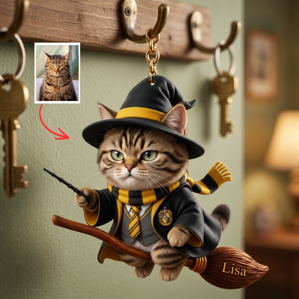 Custom Pet Keychain – Personalized Photo Keychain, Cute Cat Lover Gift, Dog Memorial Gift, Custom Cartoon Pet Keychain with Name