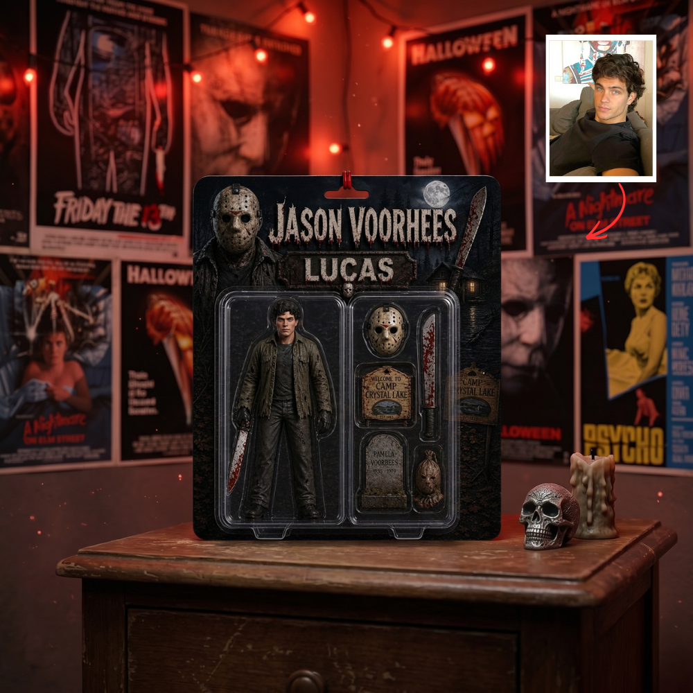 Custom Horror Action Figure Plaque – Personalized Scream Style Gift, Custom Face Horror Toy, Halloween Gift for Horror Fans, Unique Creepy Gift