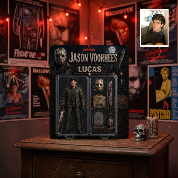 Custom Horror Action Figure Plaque – Personalized Scream Style Gift, Custom Face Horror Toy, Halloween Gift for Horror Fans, Unique Creepy Gift