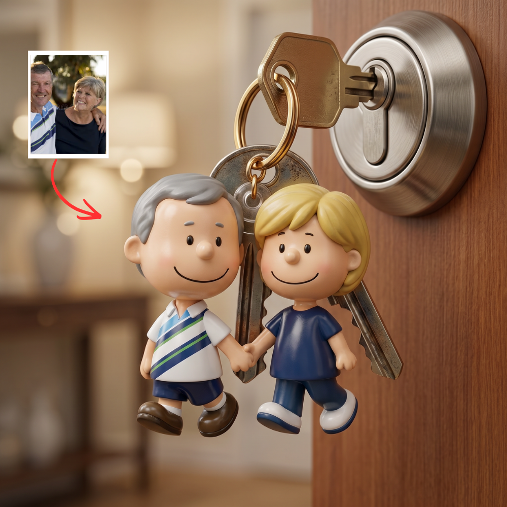 Custom Couple Keychain – Personalized Photo Keychain, Cute Couple Gift, Anniversary Gift for Boyfriend Girlfriend, Custom Cartoon Keychain