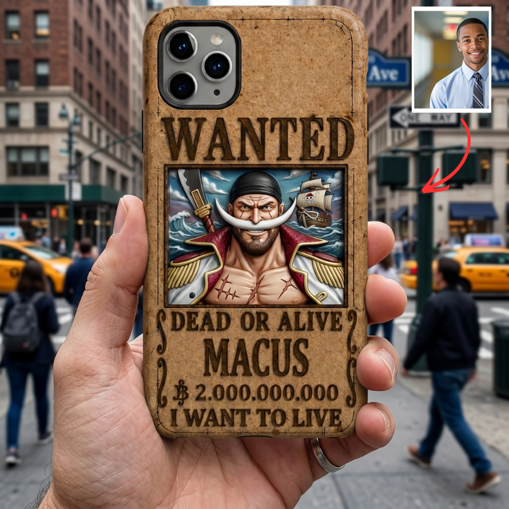 Custom Wanted Poster Phone Case – Personalized Photo Phone Case, Anime Fan Gift, Custom Name Case, Unique Gift for Him