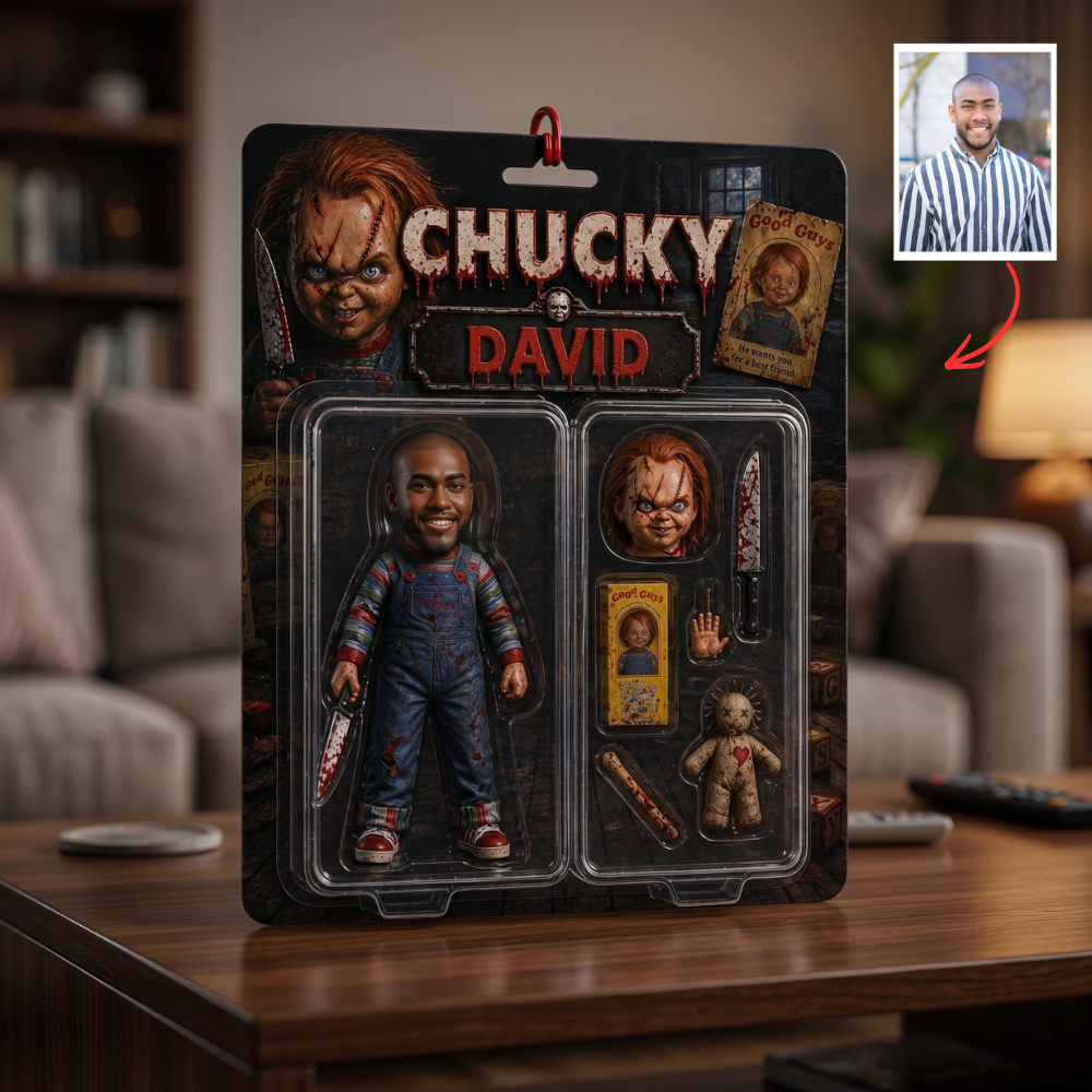 Custom Horror Action Figure Plaque – Personalized Scream Style Gift, Custom Face Horror Toy, Halloween Gift for Horror Fans, Unique Creepy Gift