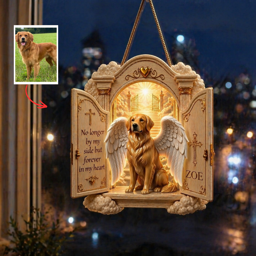 Custom Pet Memorial Door Hanging – Personalized Dog Loss Gift, Custom Photo Pet Memorial Plaque, Sympathy Gift for Pet Lover, Rainbow Bridge Pet Keepsake