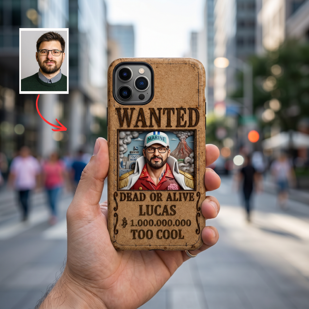 Custom Wanted Poster Phone Case – Personalized Photo Phone Case, Anime Fan Gift, Custom Name Case, Unique Gift for Him