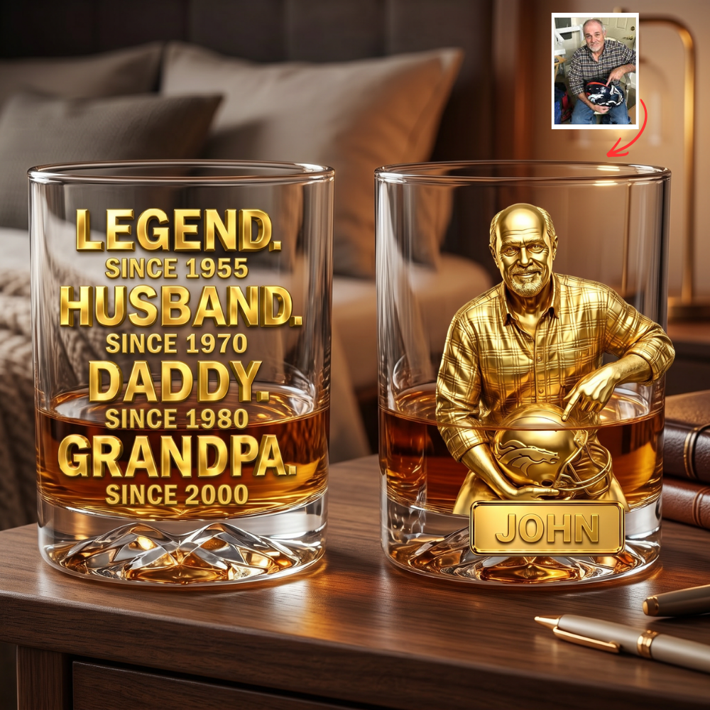 Custom Photo Whiskey Glass for Dad – Personalized Engraved Bourbon Glass, Gift for Father, Grandpa, Husband, Birthday Gift for Men