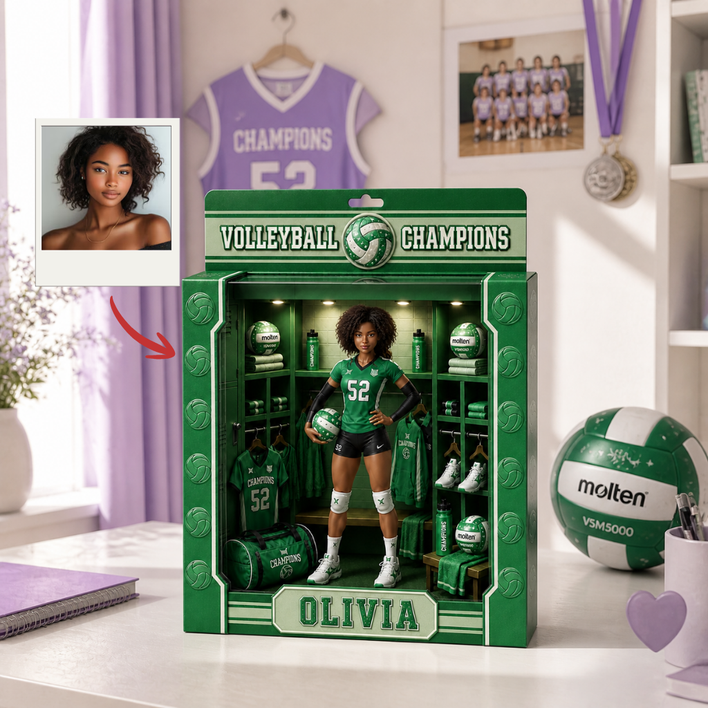 Custom Photo Name Volleyball Box Plaque, Personalized Player Gift, Volleyball Fan Display Keepsake hn14072026