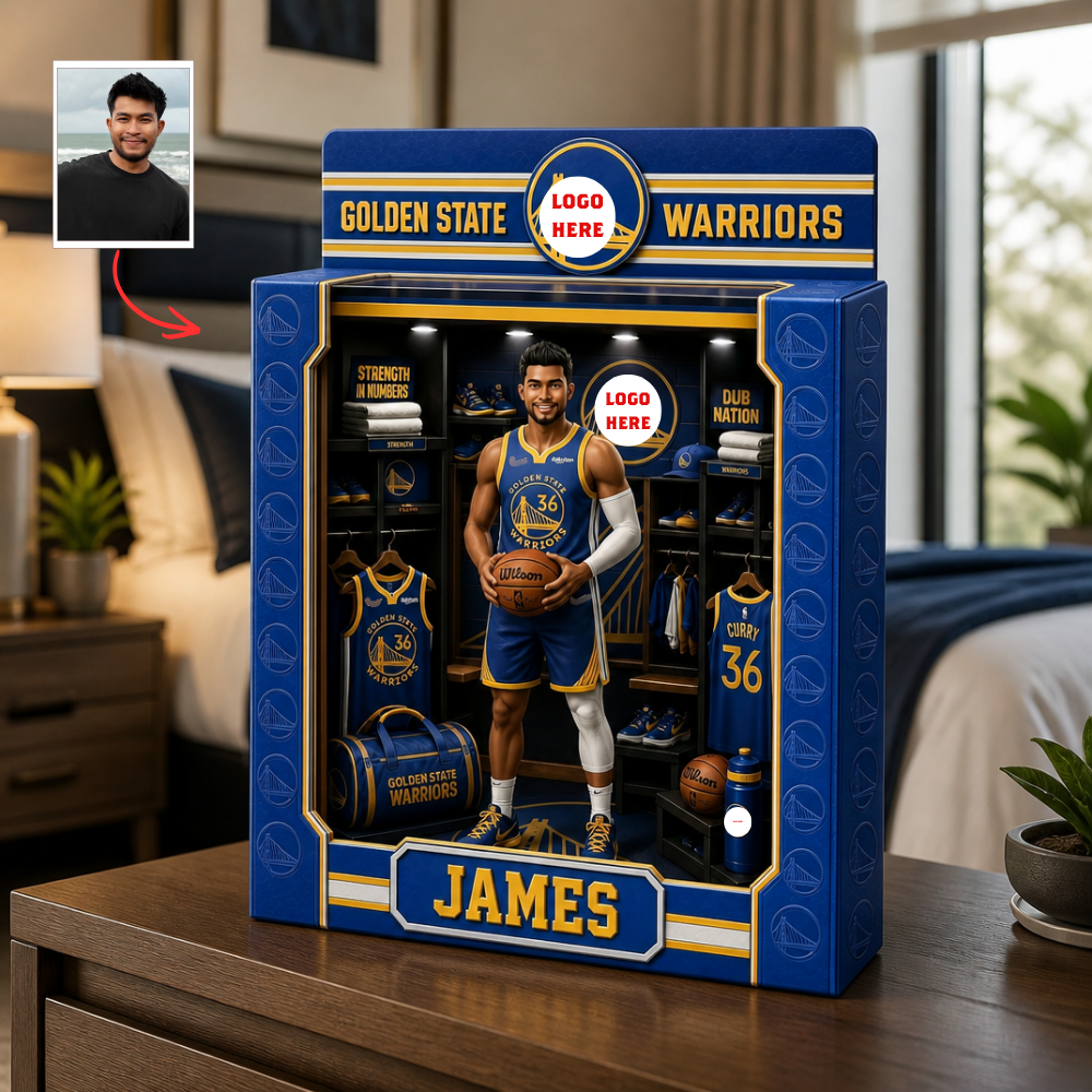 Custom Photo Pro Basketball Locker Room Box Plaque - Personalized Hoops Fan "Man Cave" Gift