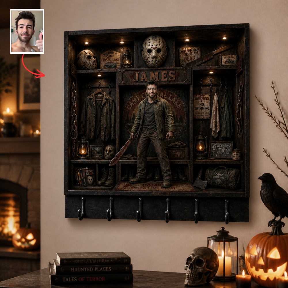 Custom Photo Horror Slasher Squad Key Holder - Personalized Creepy Villain Wall Organizer hn14072026