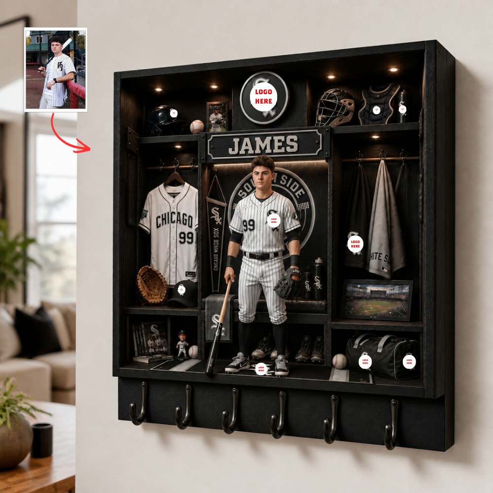 Custom Photo Pro Baseball Locker Room Key Holder - Personalized Ballpark Fan Wall Organizer (All Cities)