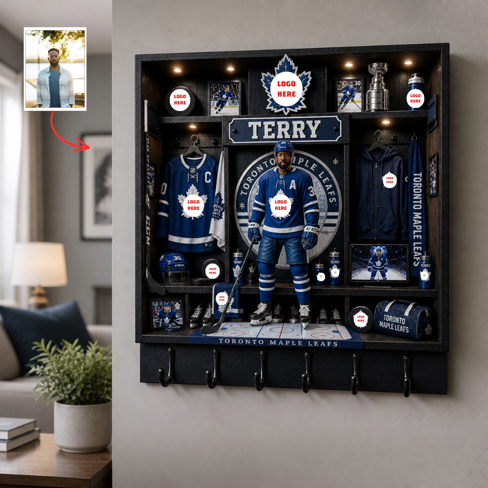 Custom Photo Pro Hockey Locker Room Key Holder - Personalized Ice Rink Fan Wall Organizer