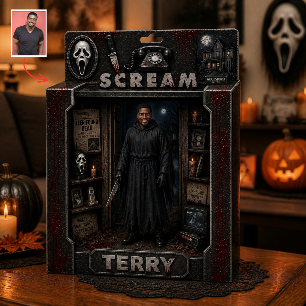 Personalized Spooky Villain Cast Toy Box Sign - Custom Face Horror Movie Icon Plaque hn14072026