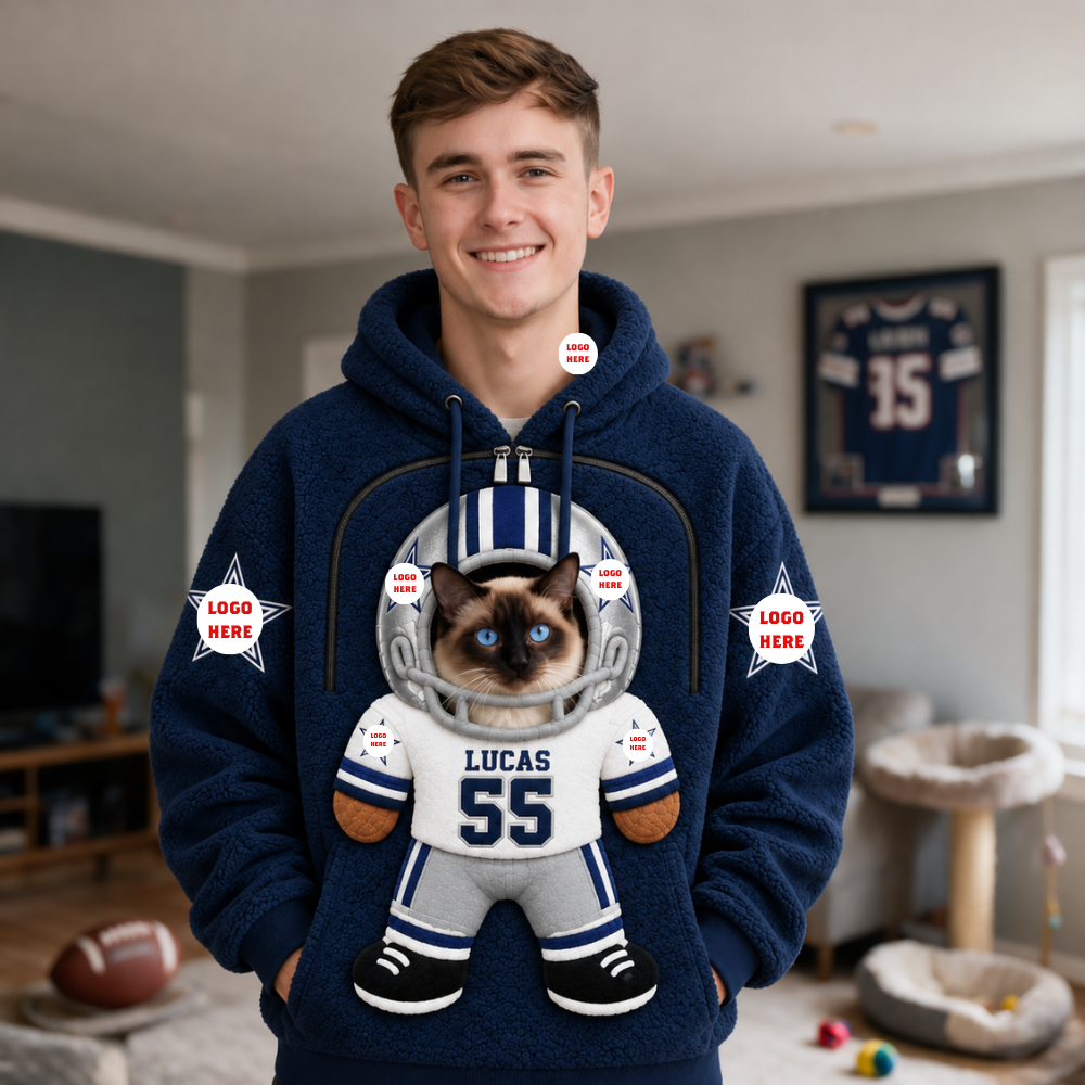 Pet Soft Fleece Hoodie With Custom Name, Personalized Football Style Dog Hoodie, Gift for Pet Lovers and Sports Fans hn13102026