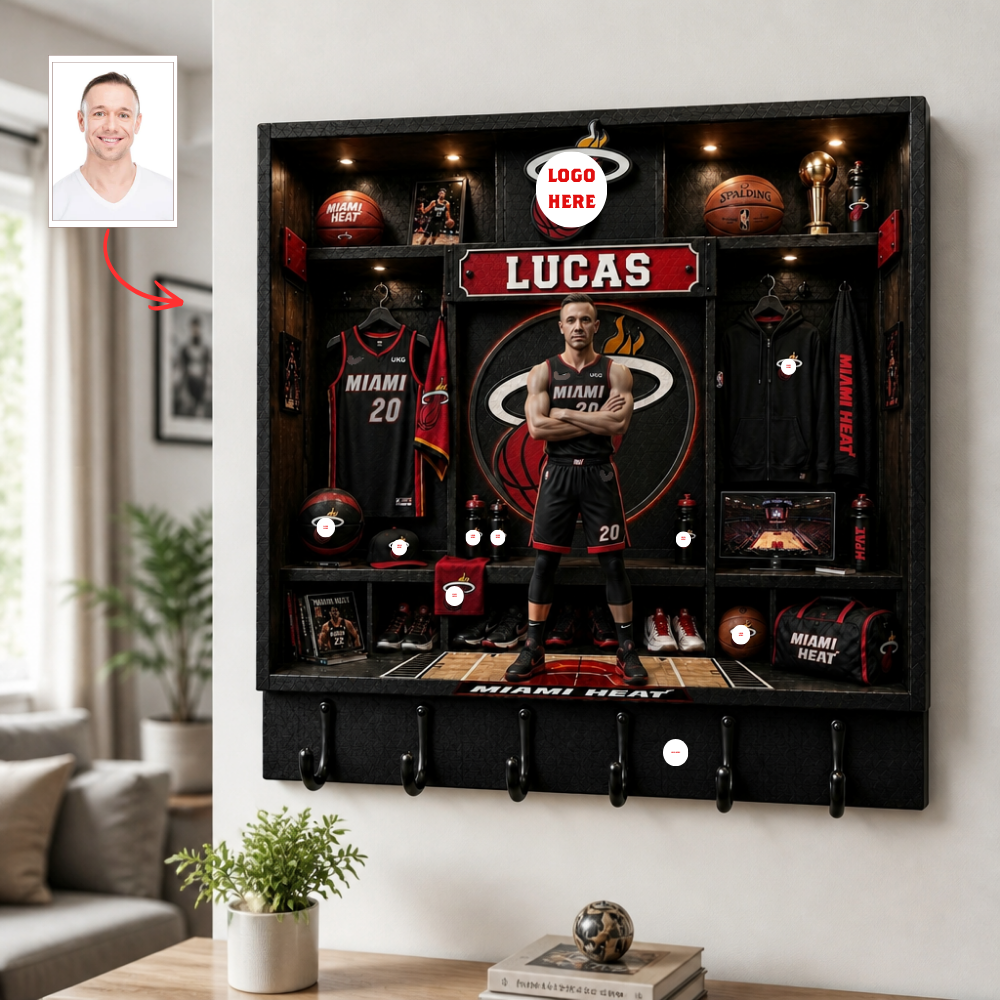 Custom Photo Pro Basketball Locker Room Key Holder - Personalized Hoops Fan Wall Organizer