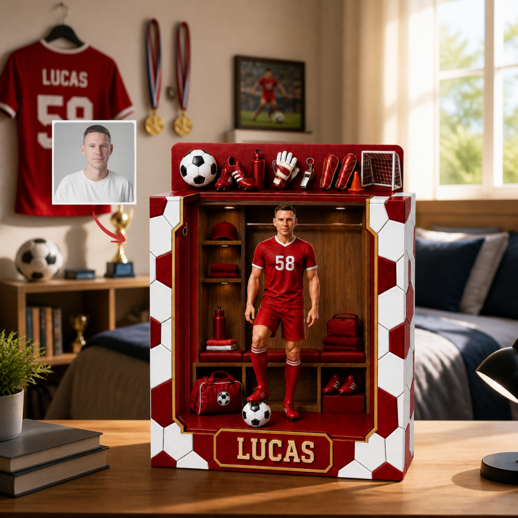 Custom Photo Name Soccer Box Plaque, Personalized Player Gift, Soccer Fan Display Keepsake hn17062026