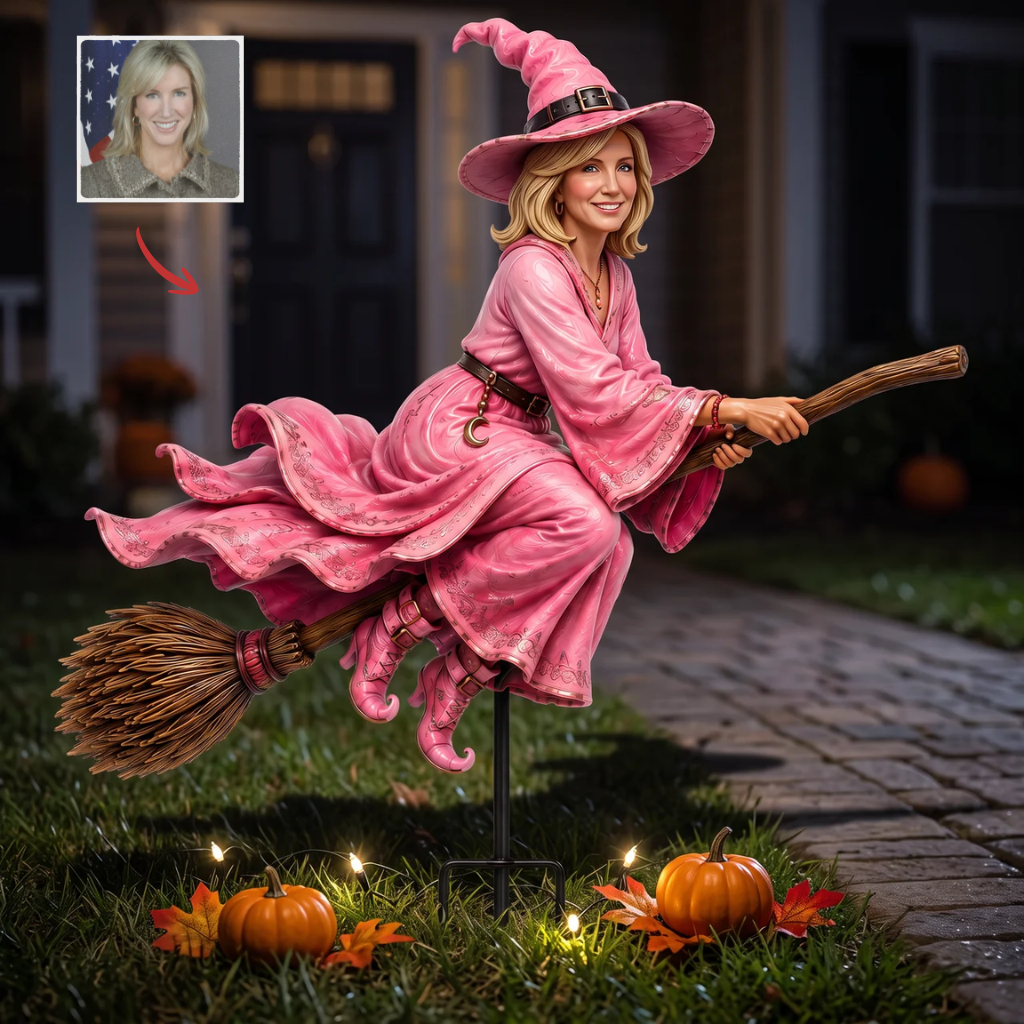 Custom Photo Witch Yard Decor, Personalized Flying Witch, Gift for Witch Fans