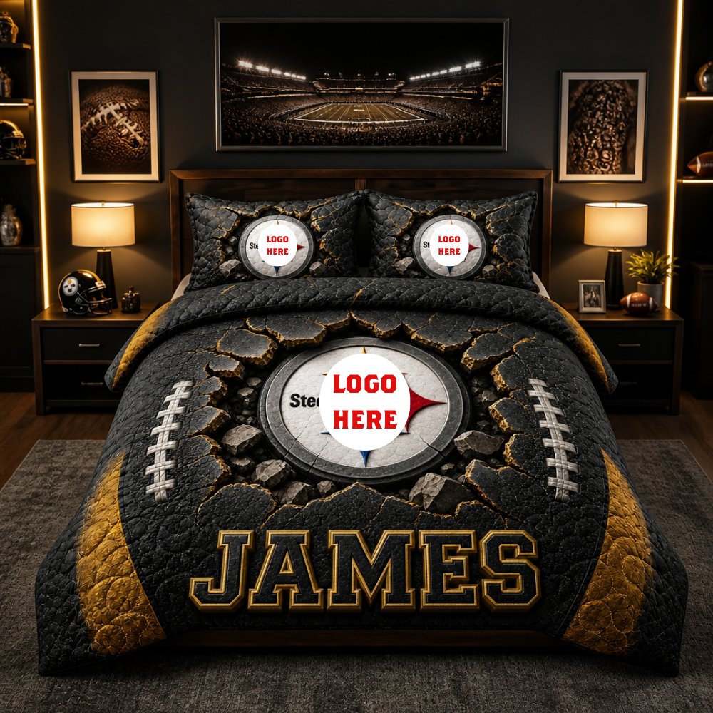 Custom Name Pro Football Quilt Bedding Set - Personalized Gridiron Fan 3D Effect Bedroom Decor