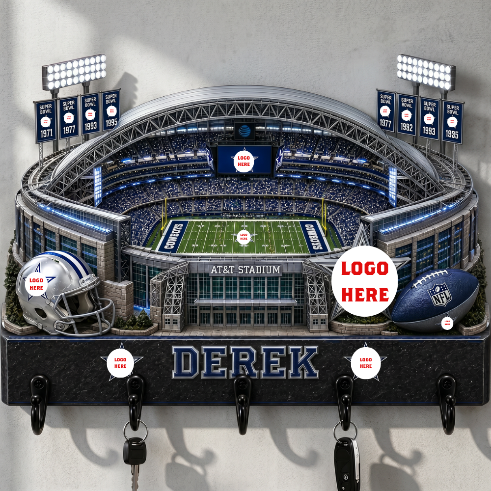 Custom Name Pro Football Stadium Key Holder - Personalized Gridiron City Arena Wall Rack