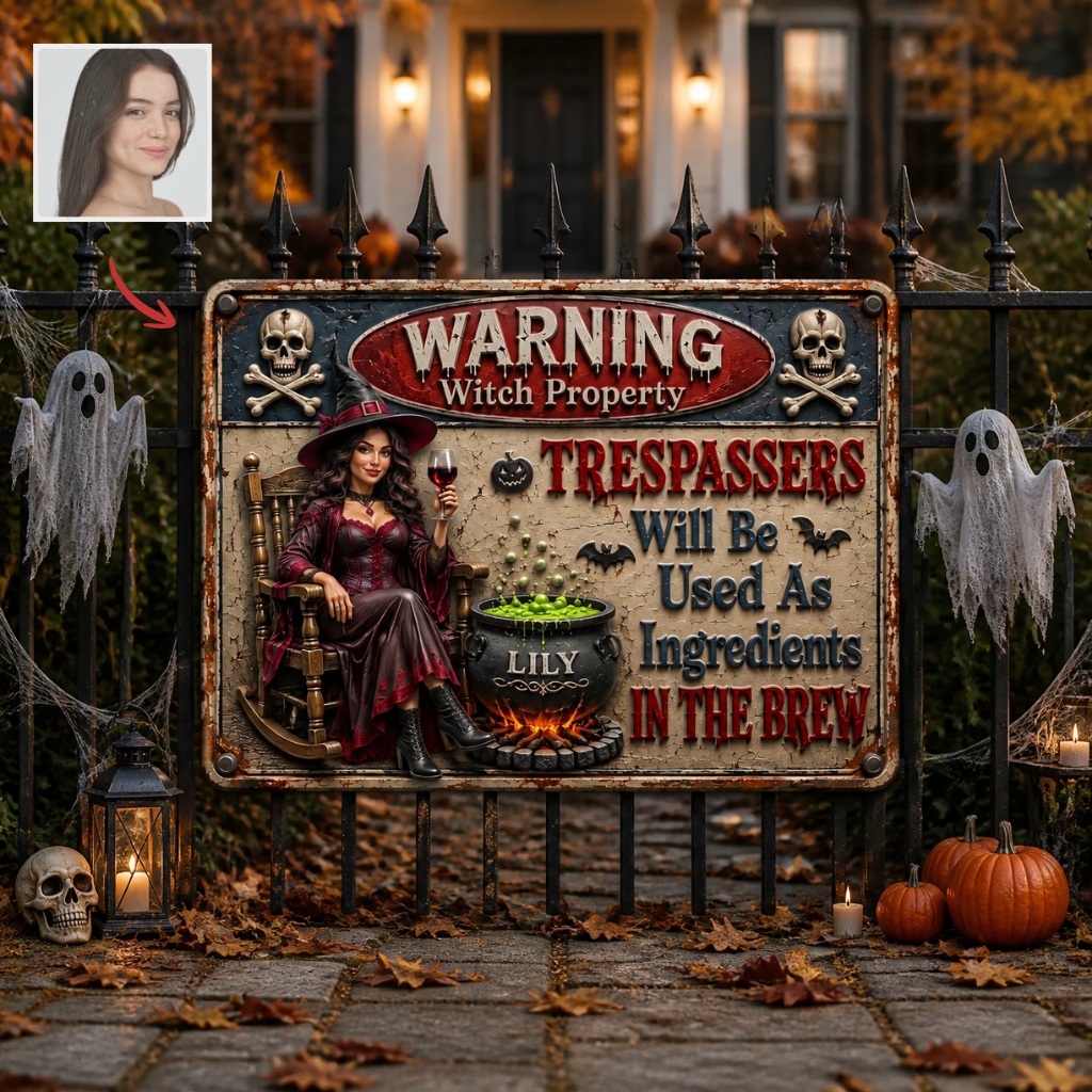 Custom Photo Name Witch Yard Metal Sign, Personalized Halloween Garden Sign, Witch Lover Gift hn28072026