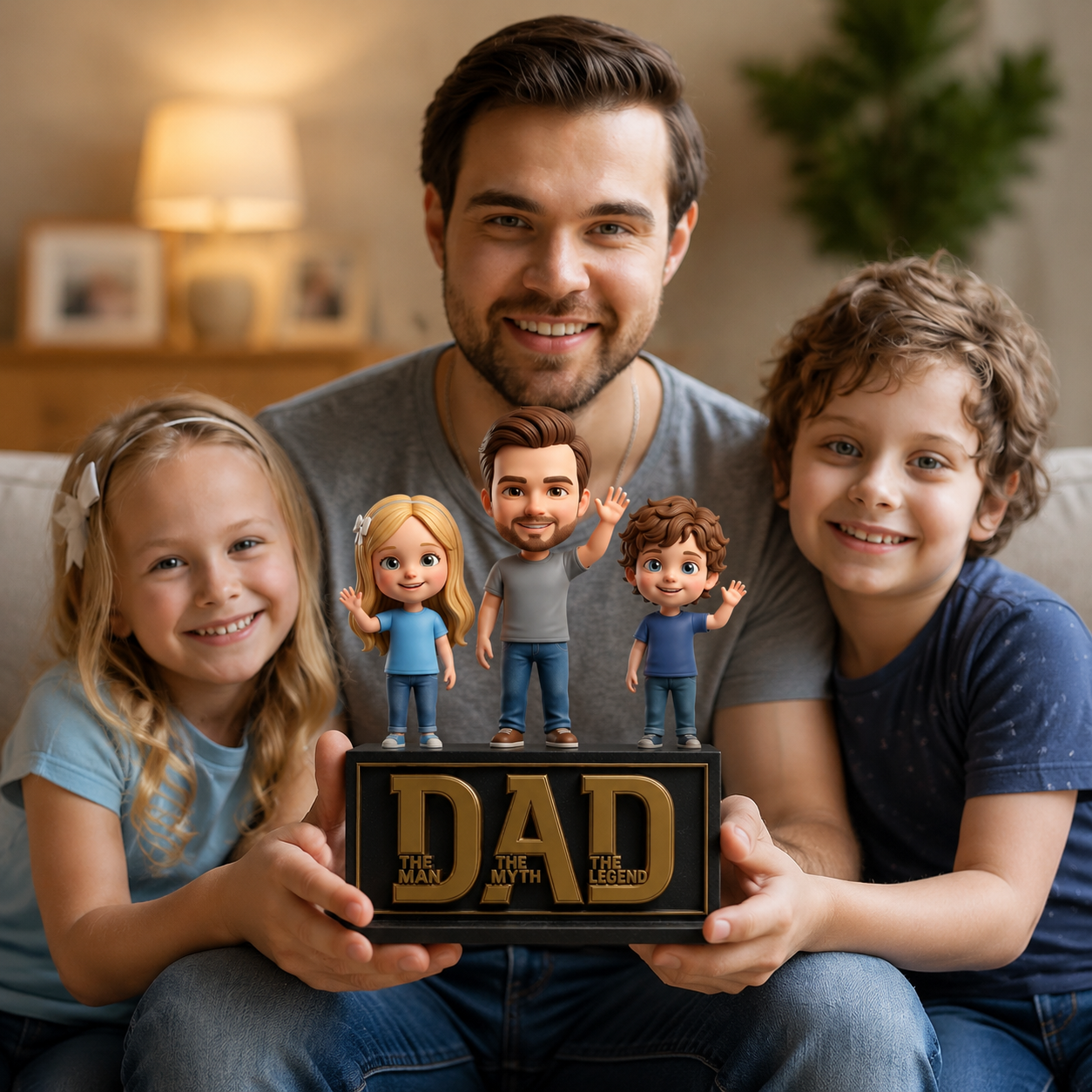 Personalized Dad Photo Plaque with Kids, Custom Family Figurine Plaque Gift for Dad, Dad The Man The Myth The Legend Keepsake, Father’s Day Gift for Father