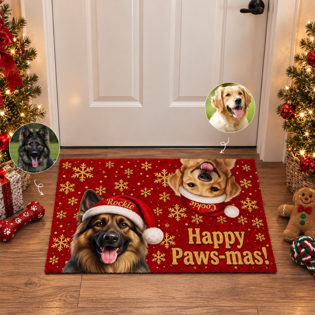 Custom Christmas Dog Rug With Photo and Name, Personalized Holiday Pet Floor Mat, Gift for Dog Lovers and Pet Parents hn01102026