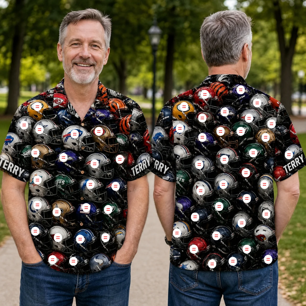 Custom Name Pro Gridiron Helmet Hawaiian Shirt - Personalized Football Tailgate Hawaiian Shirt