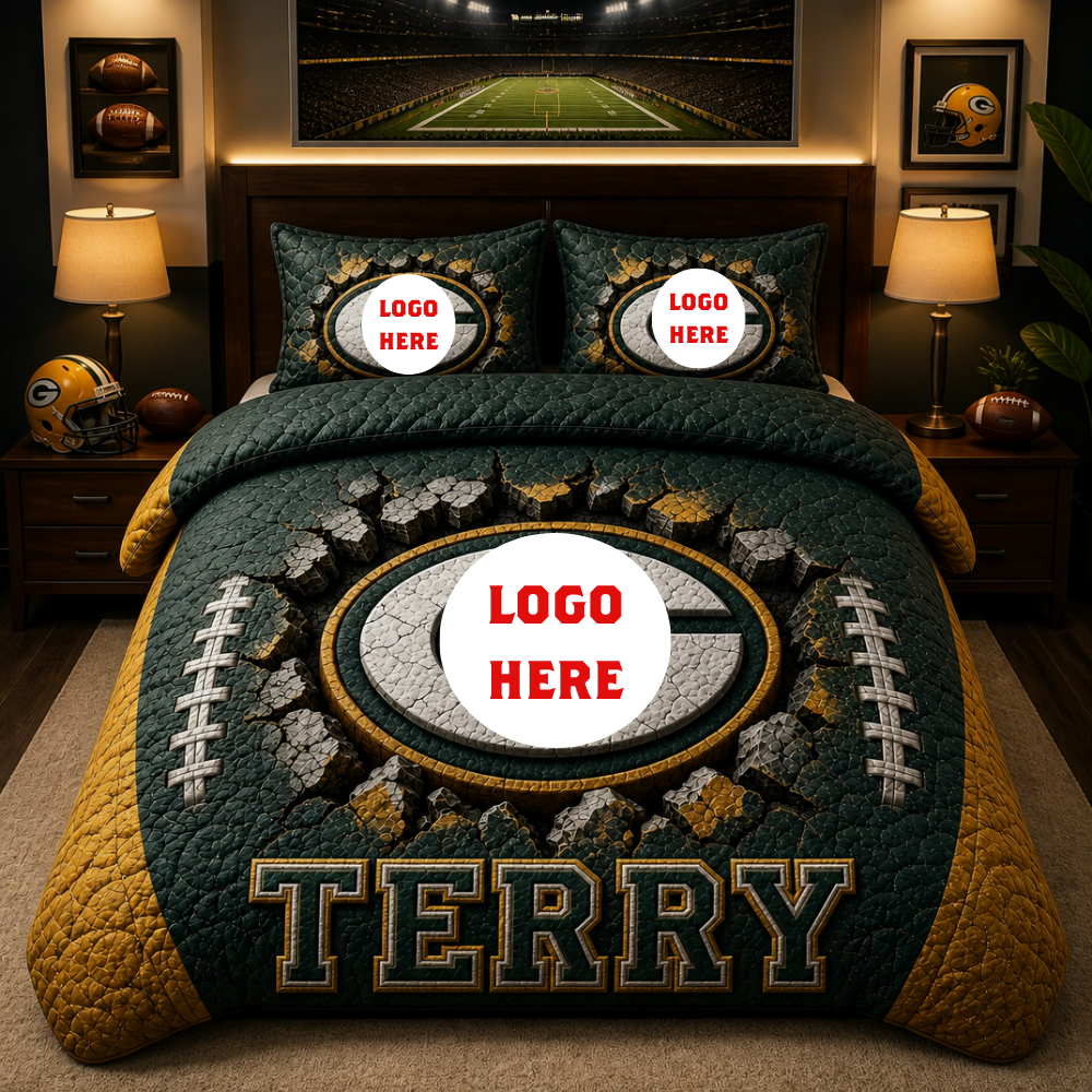 Custom Name Pro Football Quilt Bedding Set - Personalized Gridiron Fan 3D Effect Bedroom Decor