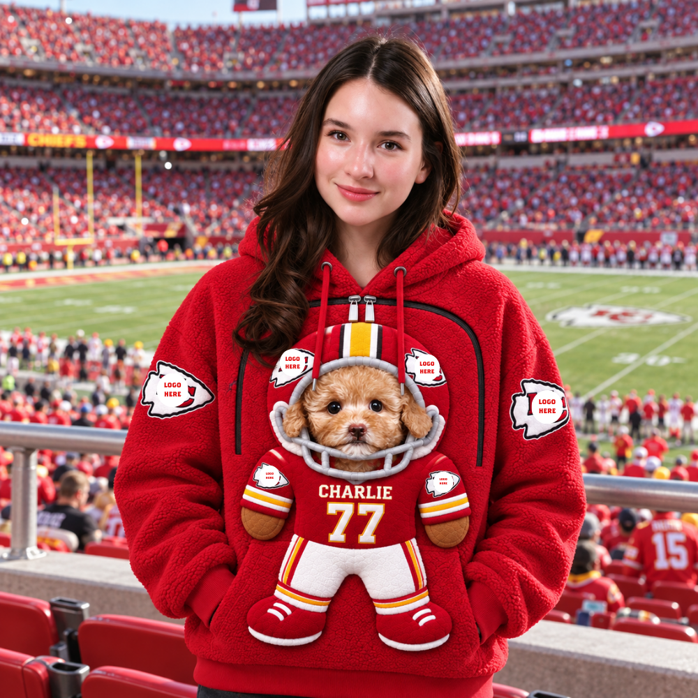 Pet Soft Fleece Hoodie With Custom Name, Personalized Football Style Dog Hoodie, Gift for Pet Lovers and Sports Fans hn13102026