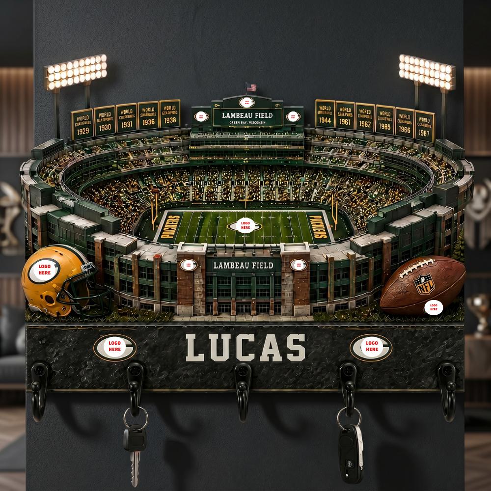 Custom Name Pro Football Stadium Key Holder - Personalized Gridiron City Arena Wall Rack