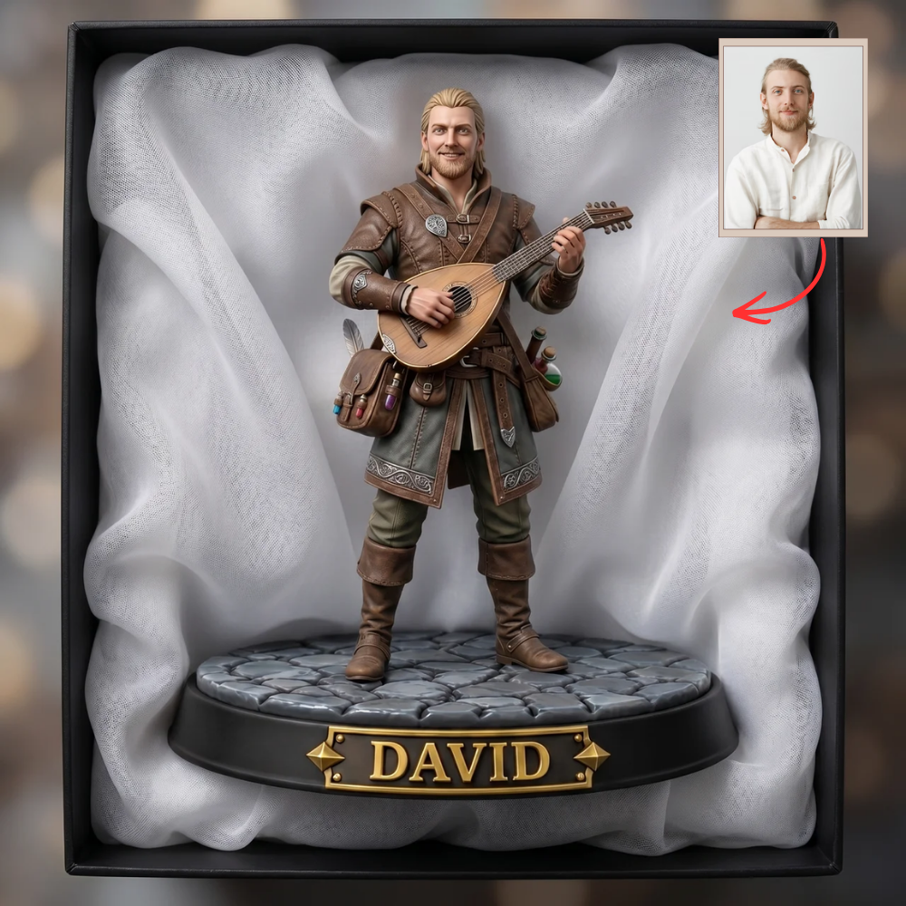 Custom Fantasy Photo Plaque, Personalized Knight Figurine Plaque, Custom Name Warrior Statue, Gift for Fan, RPG Character Gift, Unique Personalized Keepsake