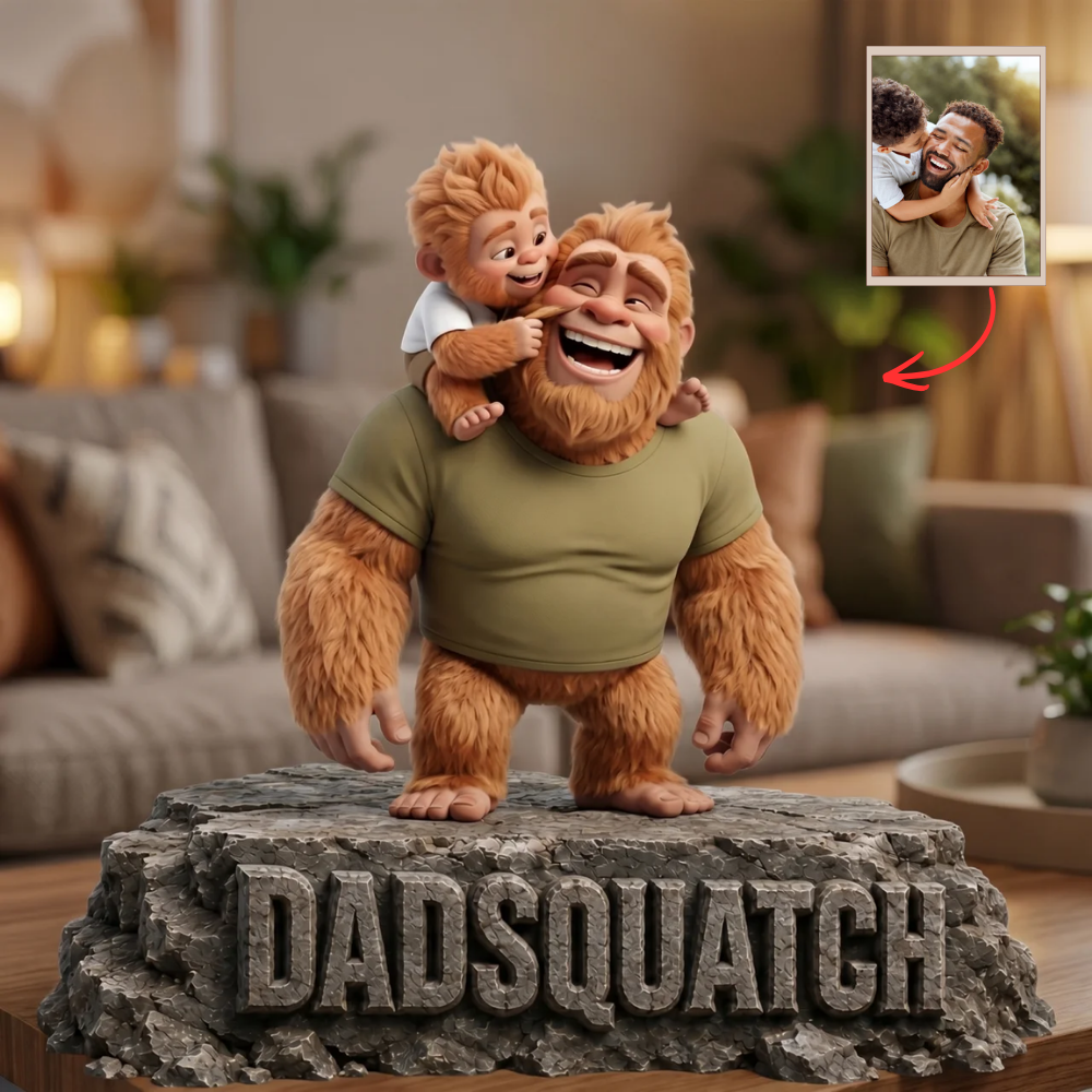 Custom Bigfoot Family Photo Plaque, Personalized Dad Gift, Custom Photo Sasquatch Figurine, Gift for Dad from Kids, Funny Family Keepsake, Unique Father Gift