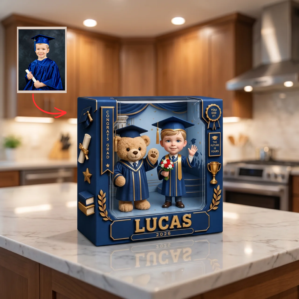 Custom Graduation Photo Plaque, Personalized Graduation Display Box, Class of 2026 Gift, Custom Name Graduate Keepsake, Kids Graduation Gift