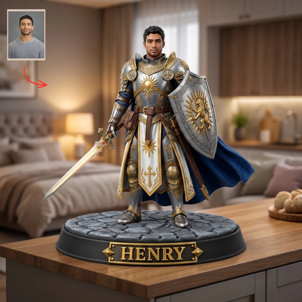 Custom Fantasy Photo Plaque, Personalized Knight Figurine Plaque, Custom Name Warrior Statue, Gift for Fan, RPG Character Gift, Unique Personalized Keepsake
