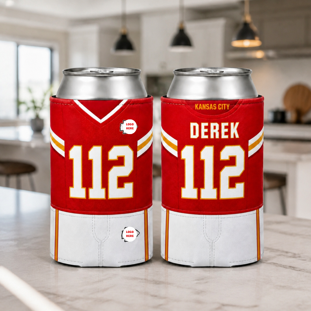 Custom Name Pro Football Jersey Can Cooler - Personalized Gridiron Tailgate Beverage Sleeve (All Cities)