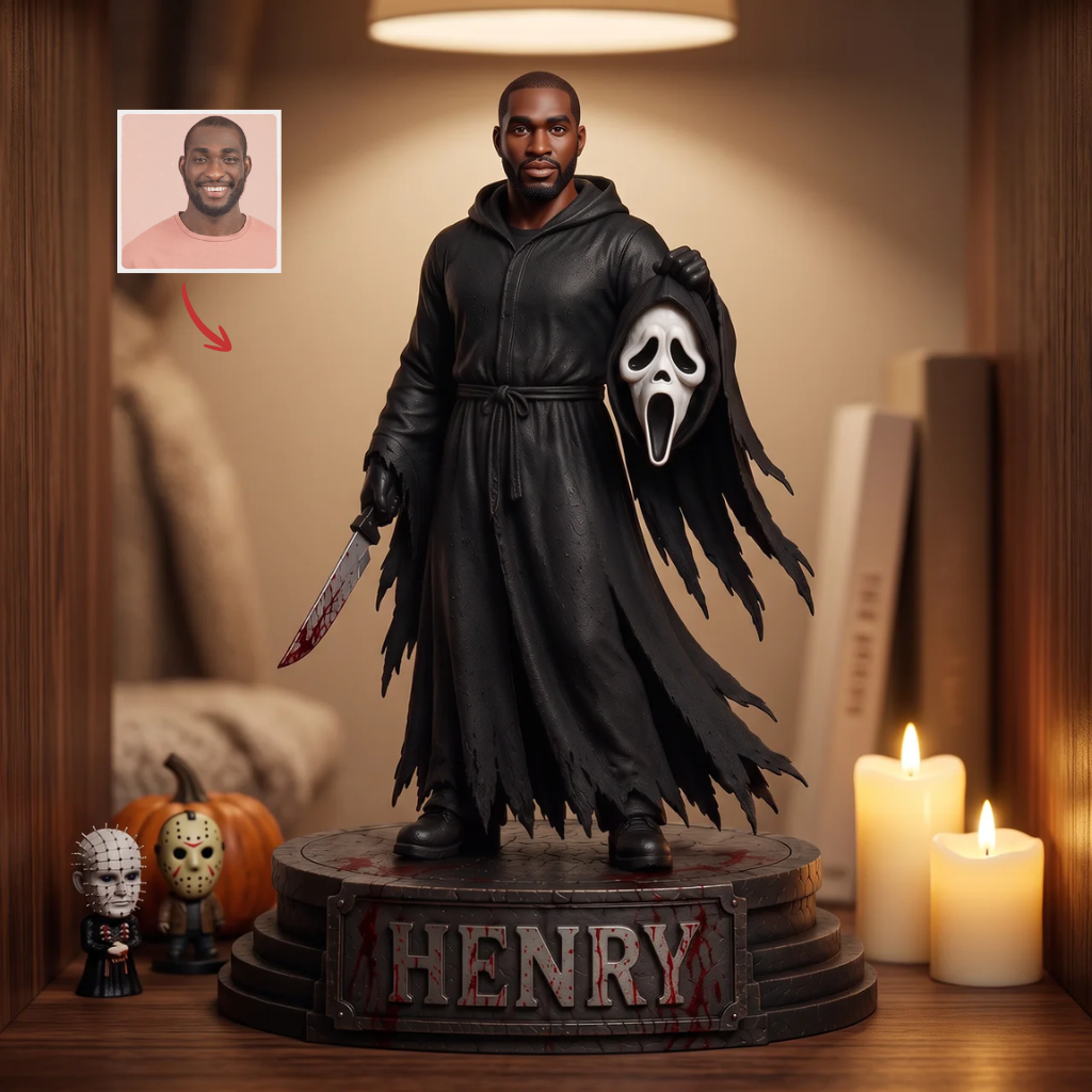 Custom Name Photo Horror Character Figurine, Personalized Collectible Statue, Gift for Horror Fans