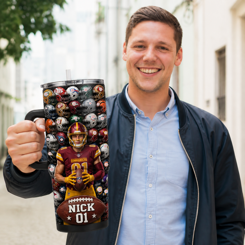 Custom Photo Name Football Tumbler, Personalized Player Cup, Game Day Gift for Football Fans hn21072026