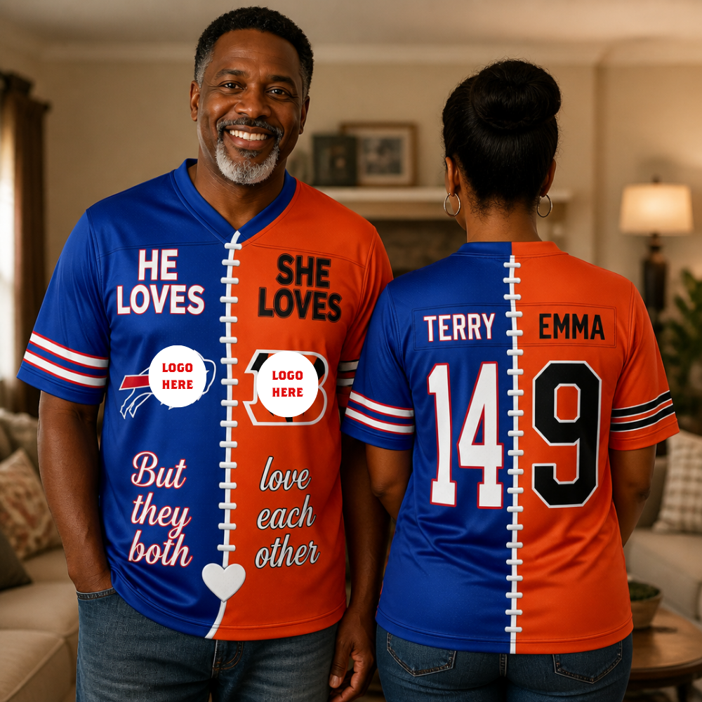 Custom "House Divided" Football Rivalry Split Jersey - Personalized Gridiron Couple Jersey