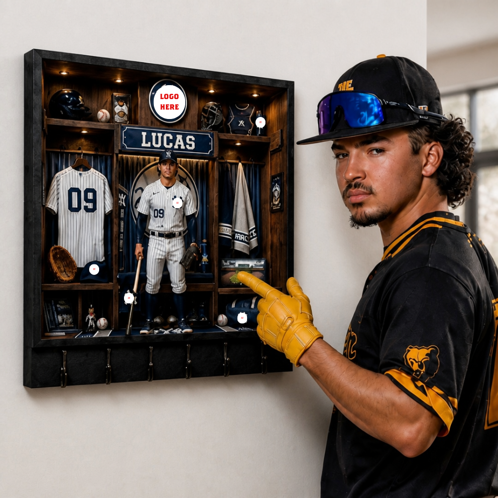Custom Photo Pro Baseball Locker Room Key Holder - Personalized Ballpark Fan Wall Organizer (All Cities)